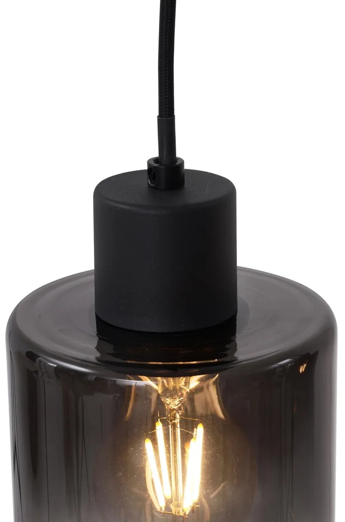 Moderné závesné svietidlo čierne s dymovým sklom 4-svetlá - Dame