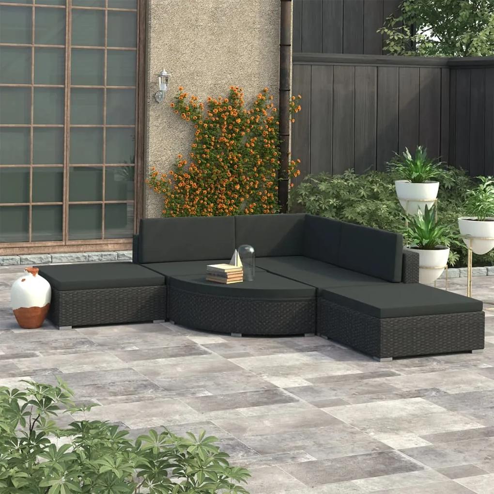 vidaXL 6-dielna záhradná sedacia súprava+podložky, čierna, polyratan