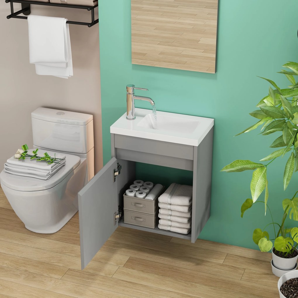 Nástenná skrinka s umývadlom Houseland Zendi 40 cm sivá