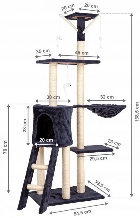 Škrabadlo s odpočívadlom a domčekom pre mačky v čiernej fartbe