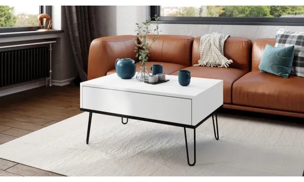 Konferenčný stôl so zdvíhacou doskou a poličkou HALIJA biela/čierna