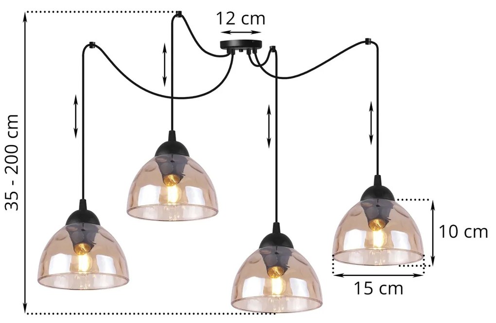 Závesné svietidlo Venice Spider, 4x medové sklenené tienidlo