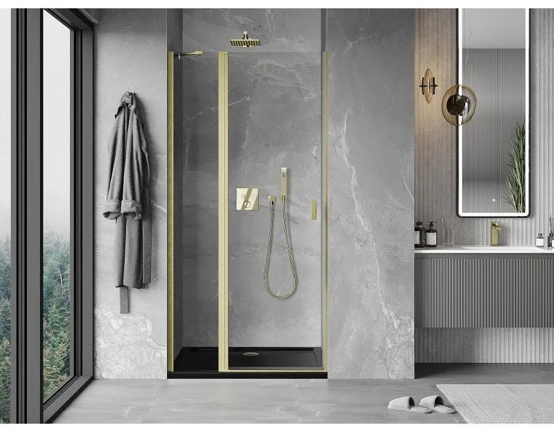 Mexen MIST, 1-krídlové sprchové dvere (1d+1s) 75x200 cm, 6mm číre sklo, zlatý matný profil, 8A4-075-000-55-00