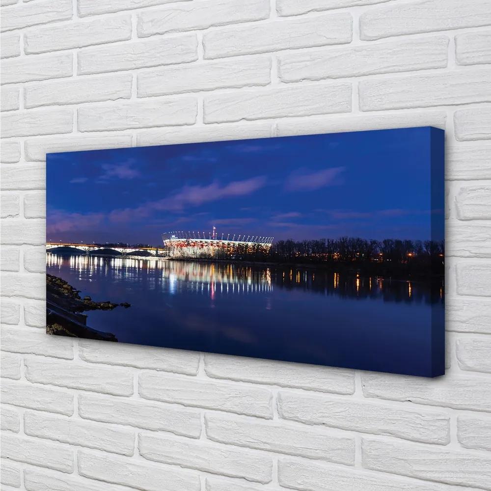 Obraz na plátne Varšavský štadión river most v noci 140x70 cm