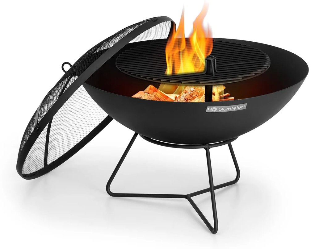 Blumfeldt Orbit, oceľové ohnisko 3 v 1, Ø 60 cm, 40 cm gril, stôl, čierne