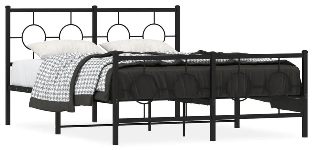 Kovový rám postele s čelom a podnožkou čierny 140x200 cm 376245