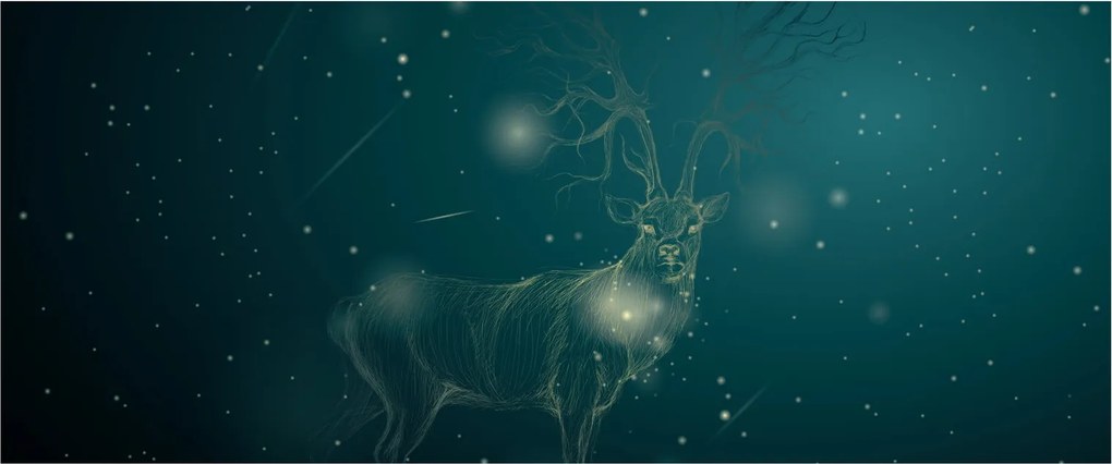 Obraz - Magický jeleň v noci (120x50 cm)