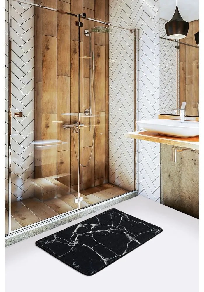 Čierno-biela kúpeľňová predložka s motívom mramoru Foutastic Marble, 60 x 40 cm