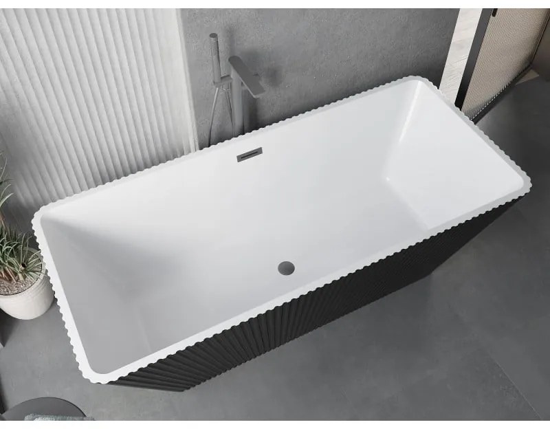Mexen Tava, voľne stojaca ryhovaná vaňa 170 x 75 cm, biela-čierna, grafitový prepad, 52851707575-95