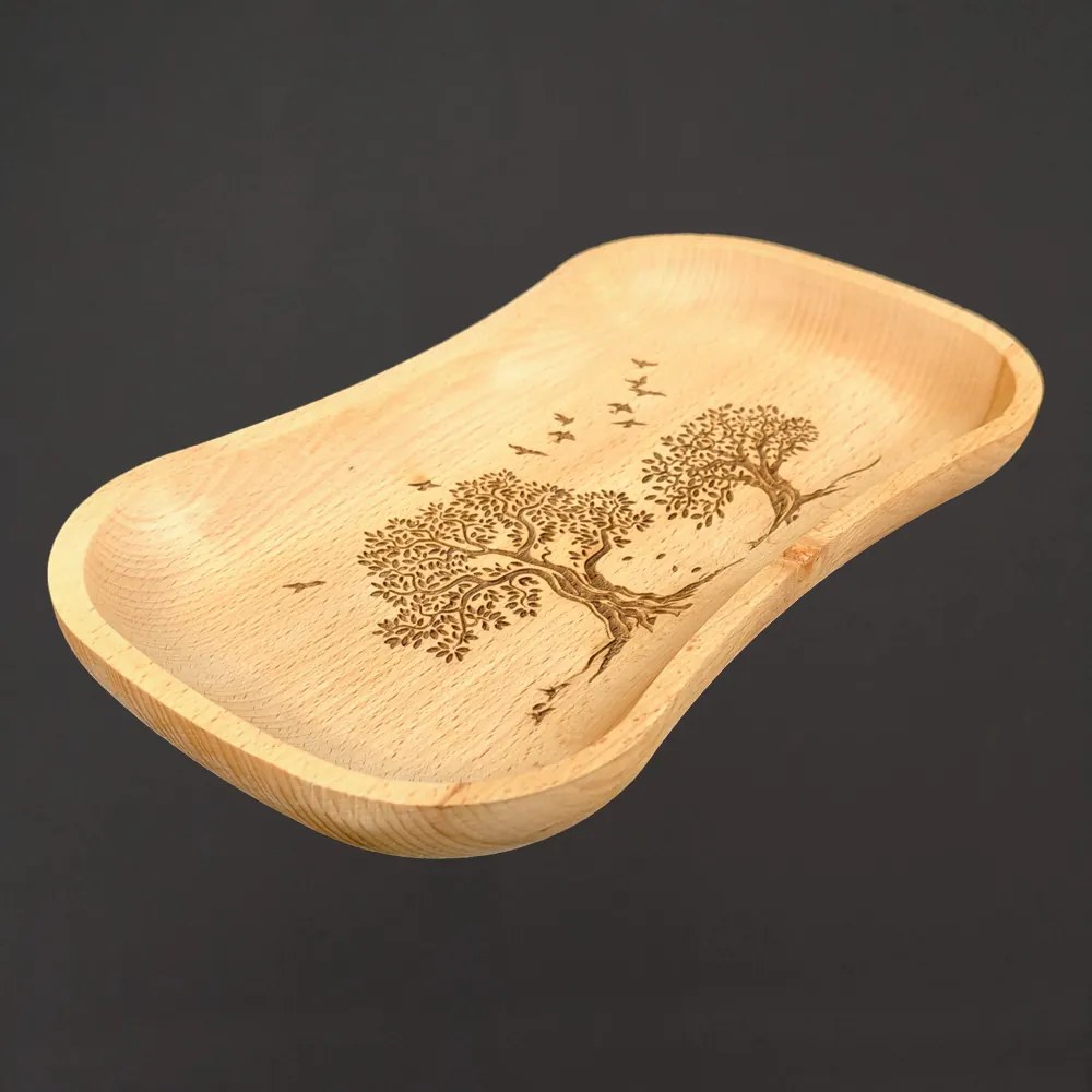 AMADEA Drevený servírovací podnos so stromami, masívne drevo, 30 cm