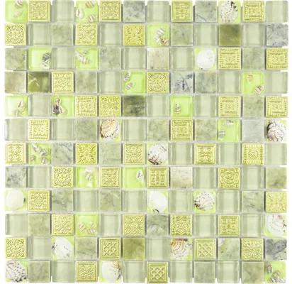 Sklenená mozaika mušle XCM CN24 30x30 cm zelená