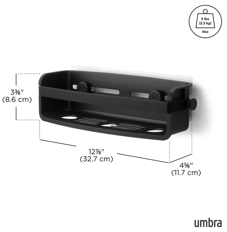 Čierna plastová kúpeľňová polička bez vŕtania Flex Adhesive – Umbra