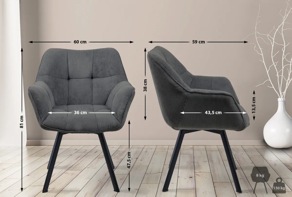 Jedálenská stolička Jordi Cord - tmavo šedá