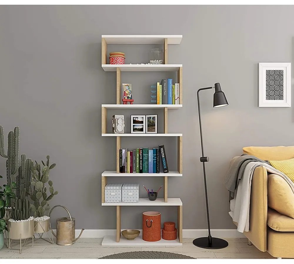 Biela/prírodná knižnica v dekore duba 60x160 cm Bates - Kalune Design