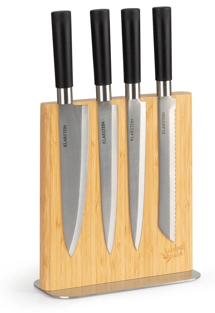 Stojan na nože, rovný, magnetický, na 8-12 nožov, bambus, nerezová oceľ