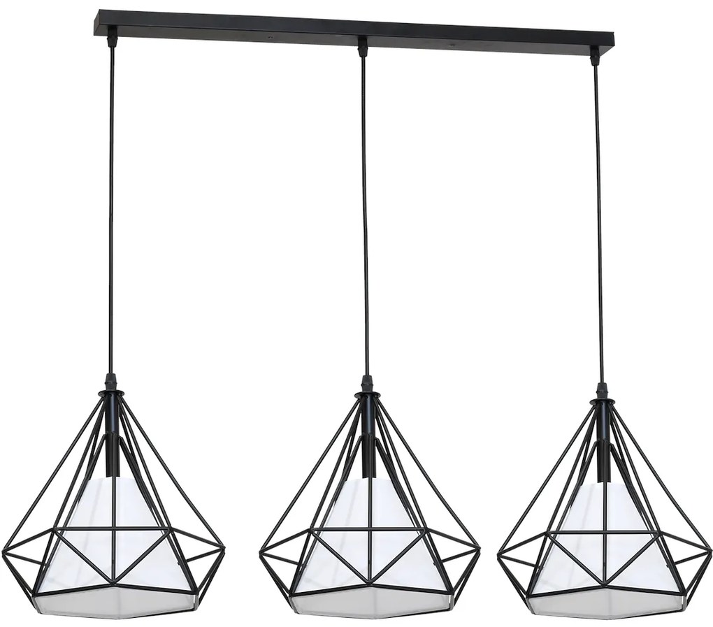 Závesné svietidlo Triangolo, 3x textilné/čierne drôtené tienidlo, b