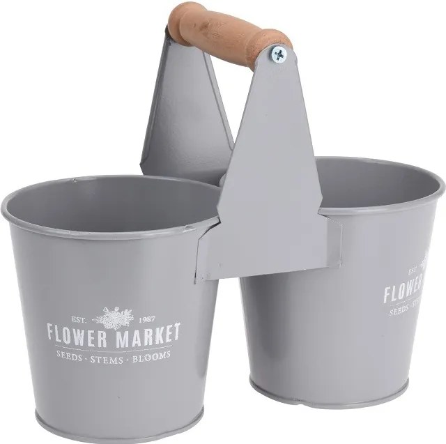 Kvetináč Double Flower market – sivý 23,5 × 11,5 × 11 cm