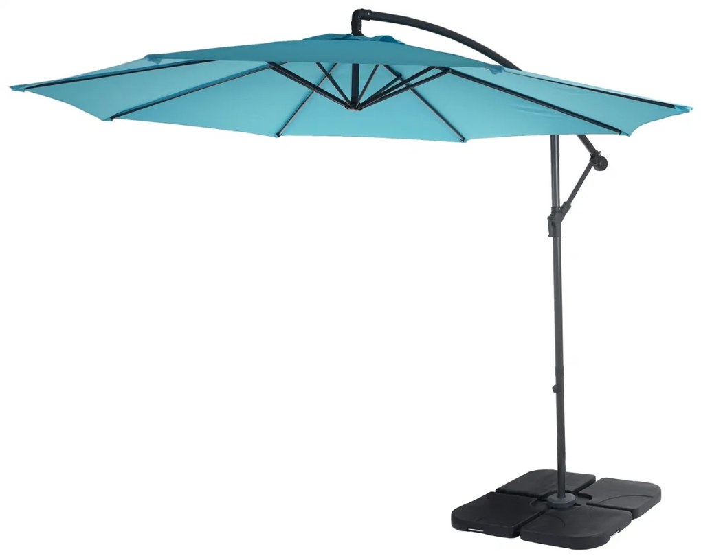 Slnečník Acerra Ø 3m polyester/oceľ - tyrkysovo-modrá so stojanom