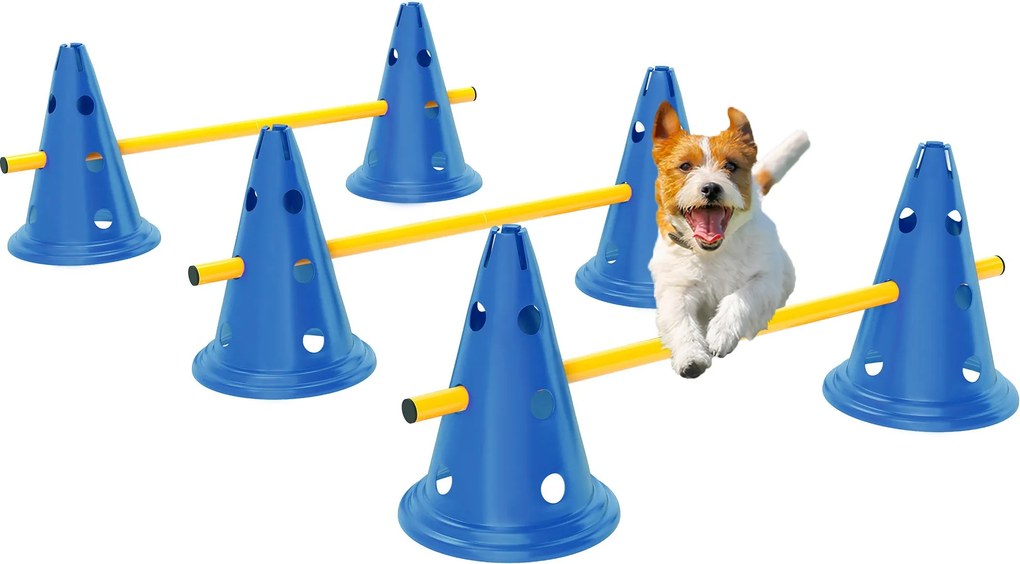 PawHut agility sada pre psov — 3 nastaviteľné prekážky, 6 kužeľov | Aosom