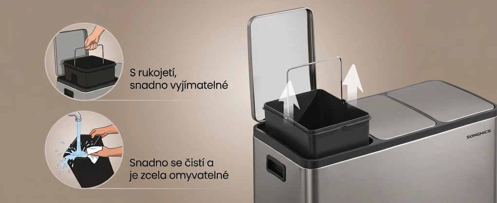 Odpadkový koš s víkem Jordan 3x18 L stříbrný