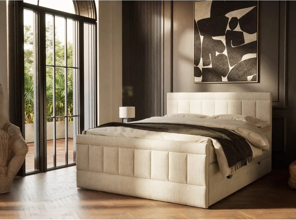 Béžová boxspring posteľ s úložným priestorom 180x200 cm Caya – Maison de Rêve