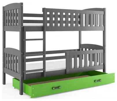 Detská poschodová posteľ KUBUS s úložným priestorom 90x200 cm - grafit Zelená