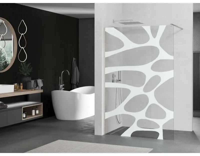 Mexen Kioto, sprchová zástena Walk-In 120 x 200 cm, 8mm číre sklo biely vzor, brúsená oceľ profil, 800-120-101-97-97