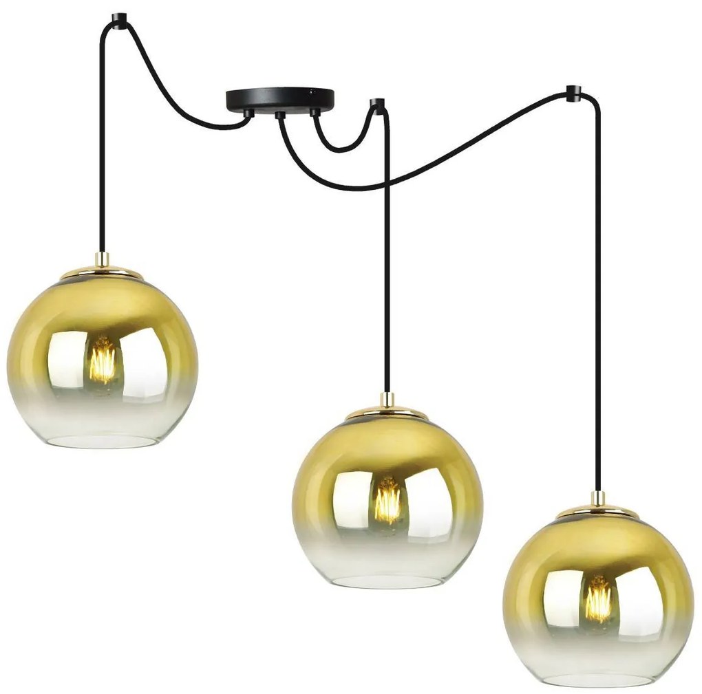 Závesné svietidlo Bergen Gold Spider, 3x zlaté/transparentné sklenené tienidlo (fi 15cm)