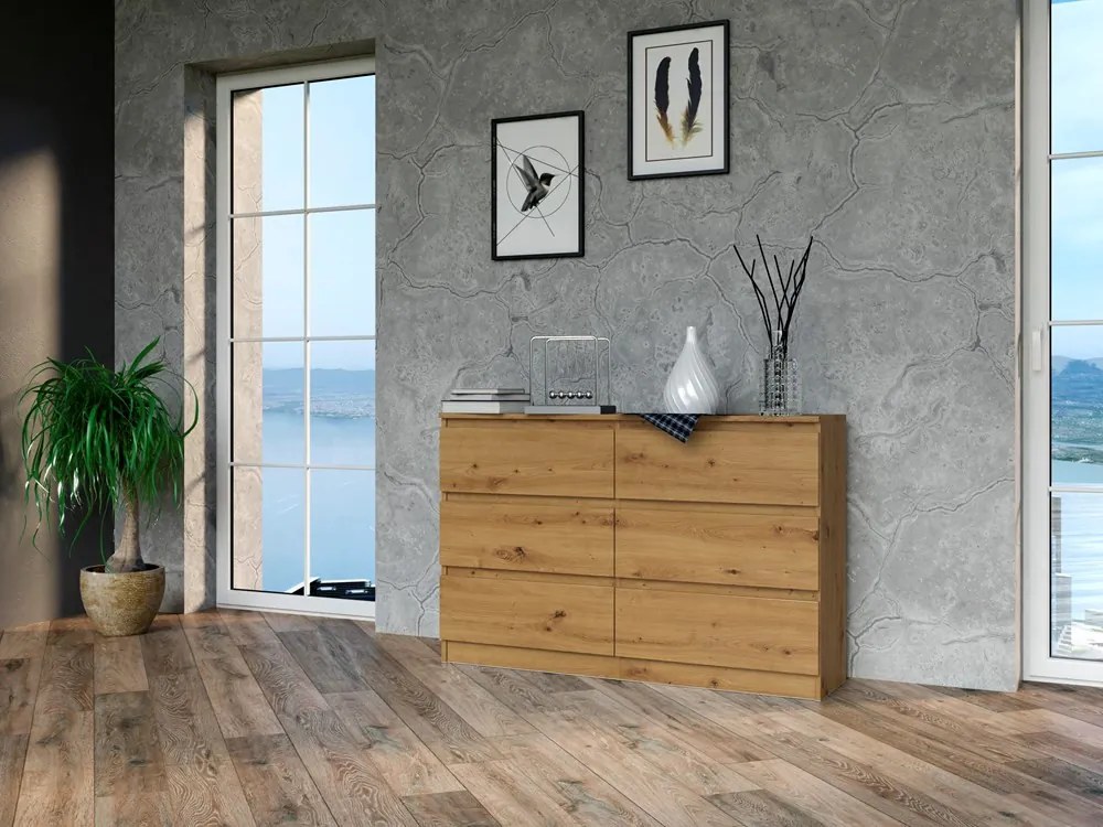 Komoda Musecalo 6 120 (dub artisan). Akcia -19%. Vlastná spoľahlivá doprava až k Vám domov. 1132810