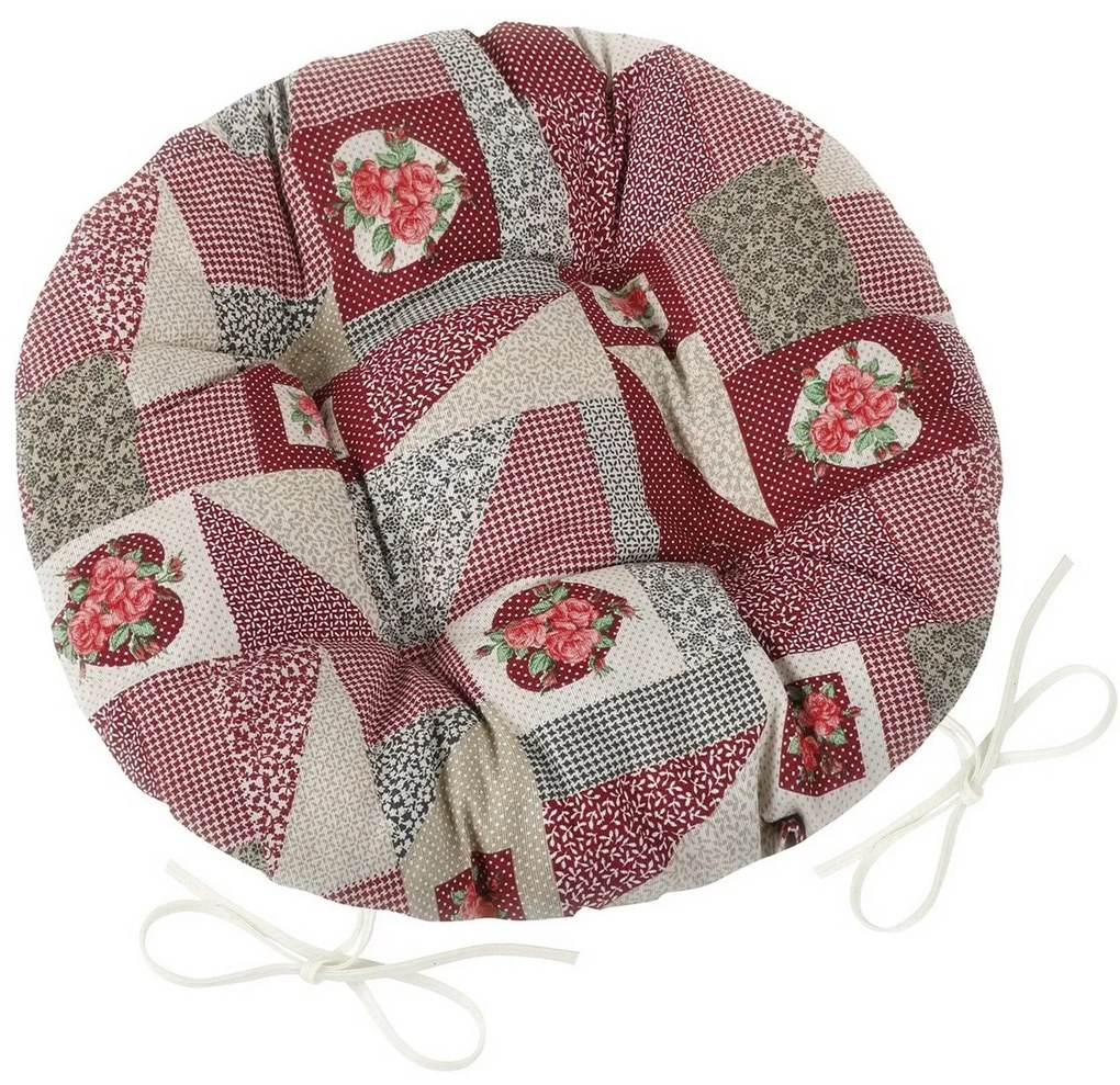 Bellatex Sedák EMA okrúhly prešívaný Patchwork bordó, 40 cm