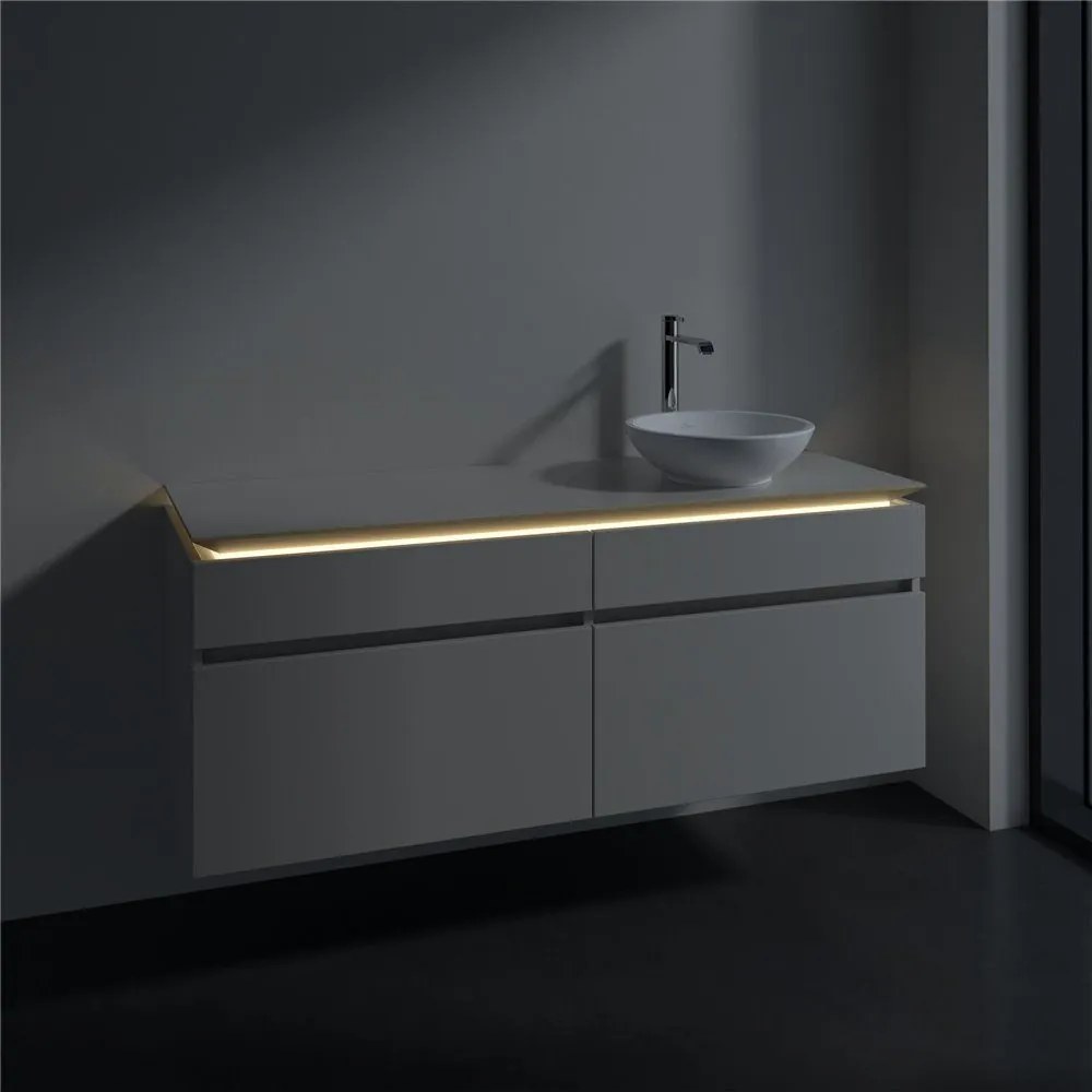 VILLEROY &amp; BOCH Legato závesná skrinka pod umývadlo na dosku (umývadlo vpravo), 4 zásuvky, s LED osvetlením, 1400 x 500 x 550 mm, Soft Grey, B590L0VK