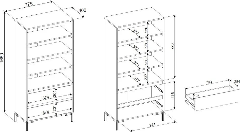 Široký regál so zásuvkami Korsika, dub artisan