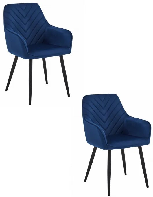 Set dvoch jedálenských stoličiek NANA zamatové, tmavomodré (čierne nohy) 2 ks