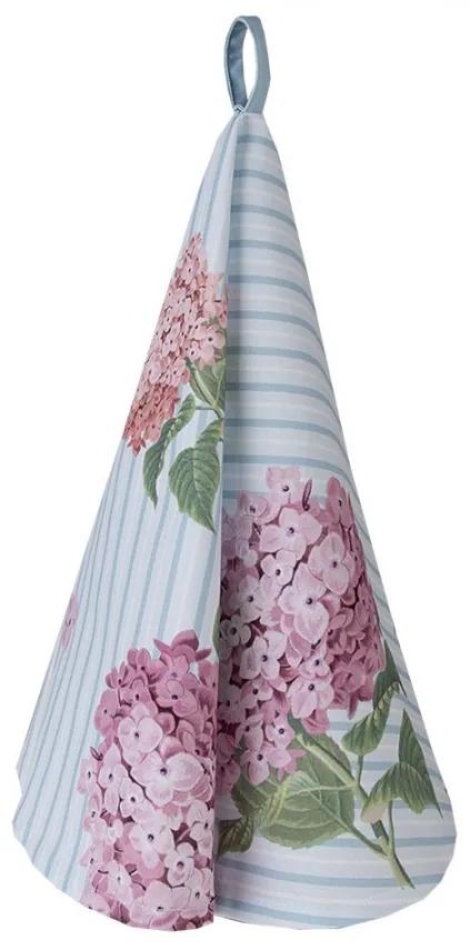 Bavlnená gulatá utierka s kvety hortenzie Vintage Grace - Ø 80cm