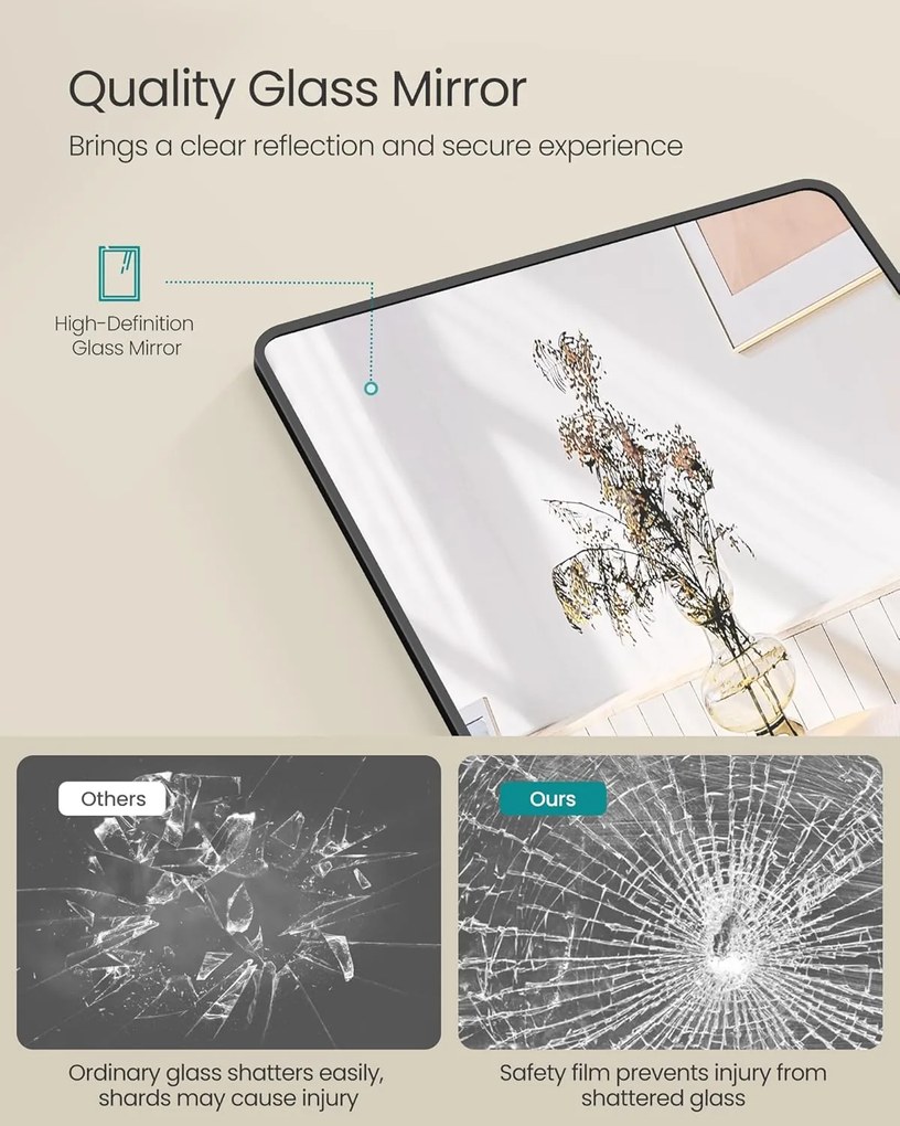Obdĺžnikové celotelové zrkadlo so stojanom, Podlahové zrkadlo, čierne