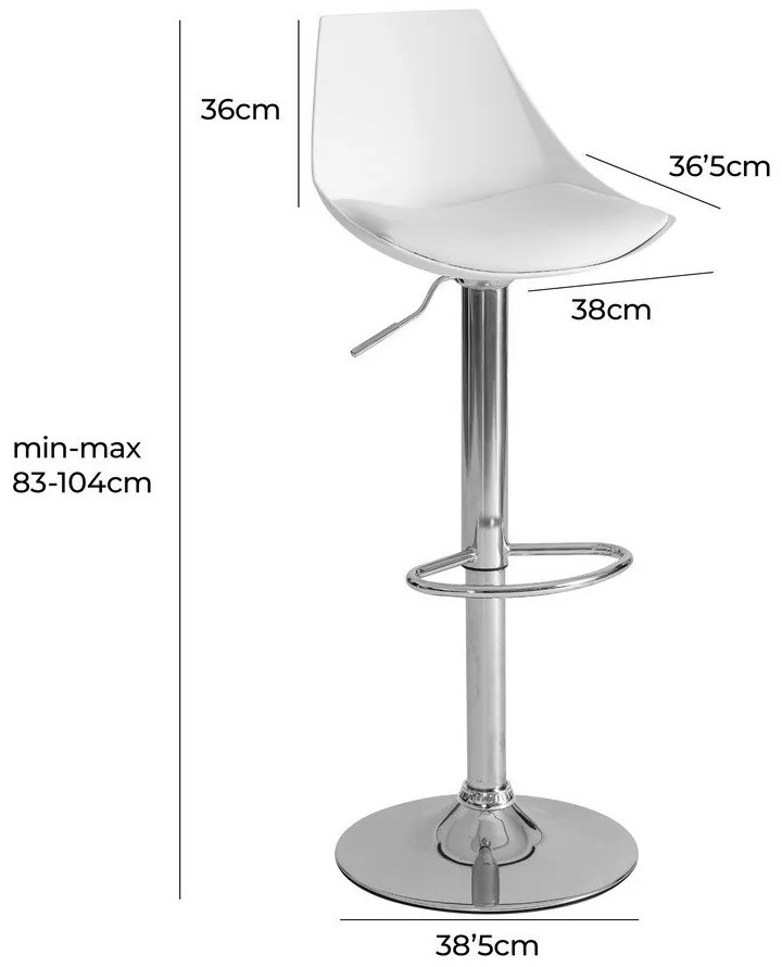 Biele barové stoličky s nastaviteľnou výškou z imitácie kože v súprave 2 ks (výška sedadla 56,5 cm) – Casa Selección