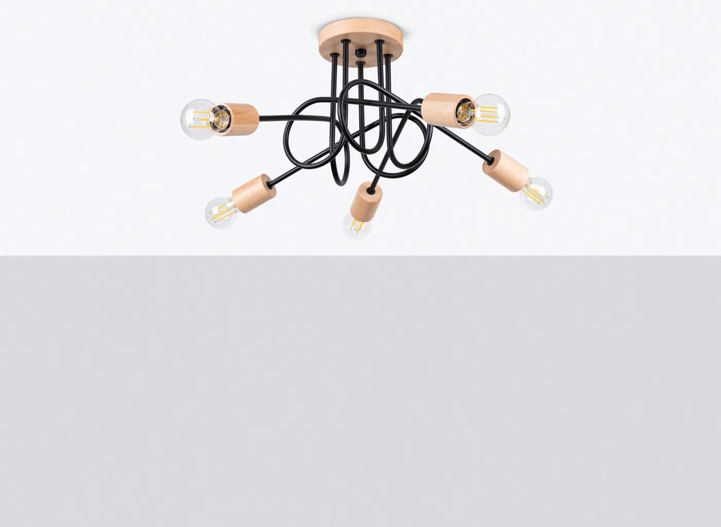 Stropné svietidlo Ember 5, drevené telo svietidla, b