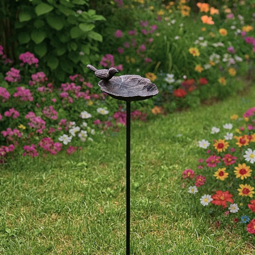 Zapichovacie napájadlo pre vtáky Lea, 98x14 cm, liatina, hnedá