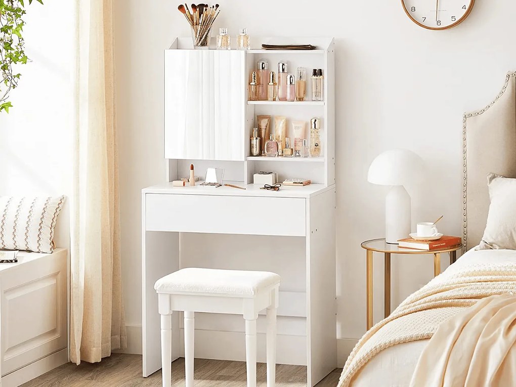 Toaletný stolík so zrkadlom LUNAVI 70x40 cm, biely