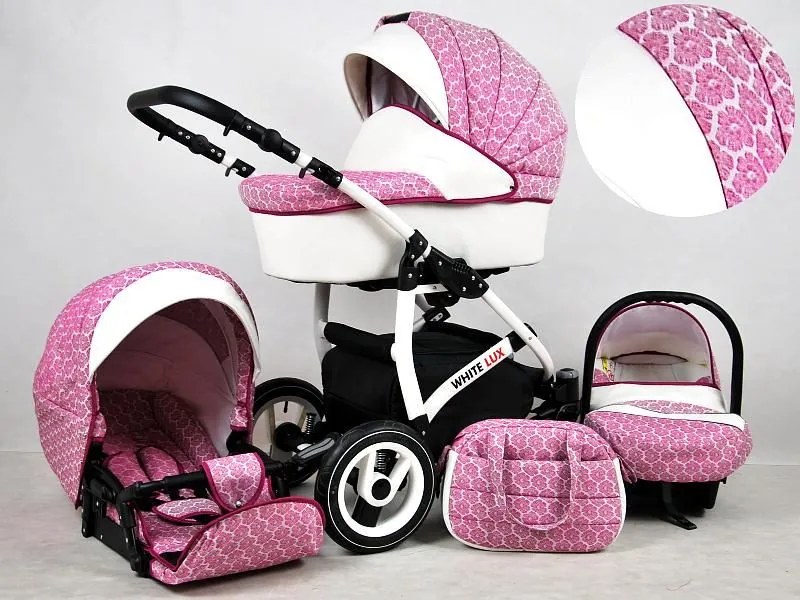 Detský kočík Rafpol White Lux - Dark Pink (3-kombinácia)