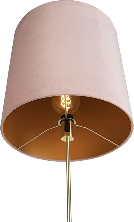 Stojacia lampa zlatá/mosadzná s ružovým zamatovým tienidlom 40/40 cm - Parte