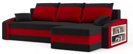 Rozkladacia rohová sedacia súprava s poličkou Hewlet Čierna/červená Pravá