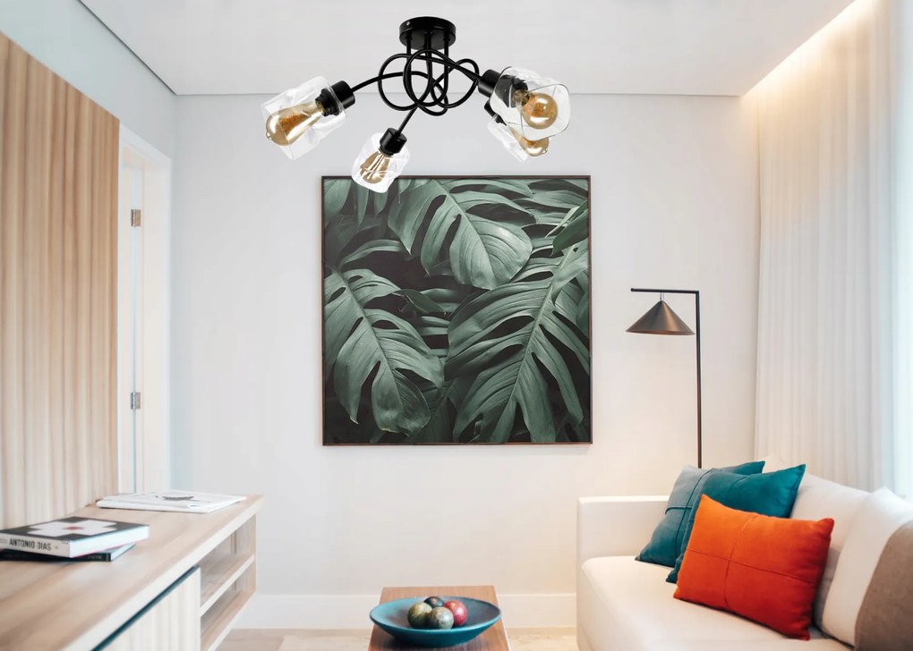 BERGE LED luster stropné svietidlo 4xE27, skladací, priehľadný sklenený štvorec