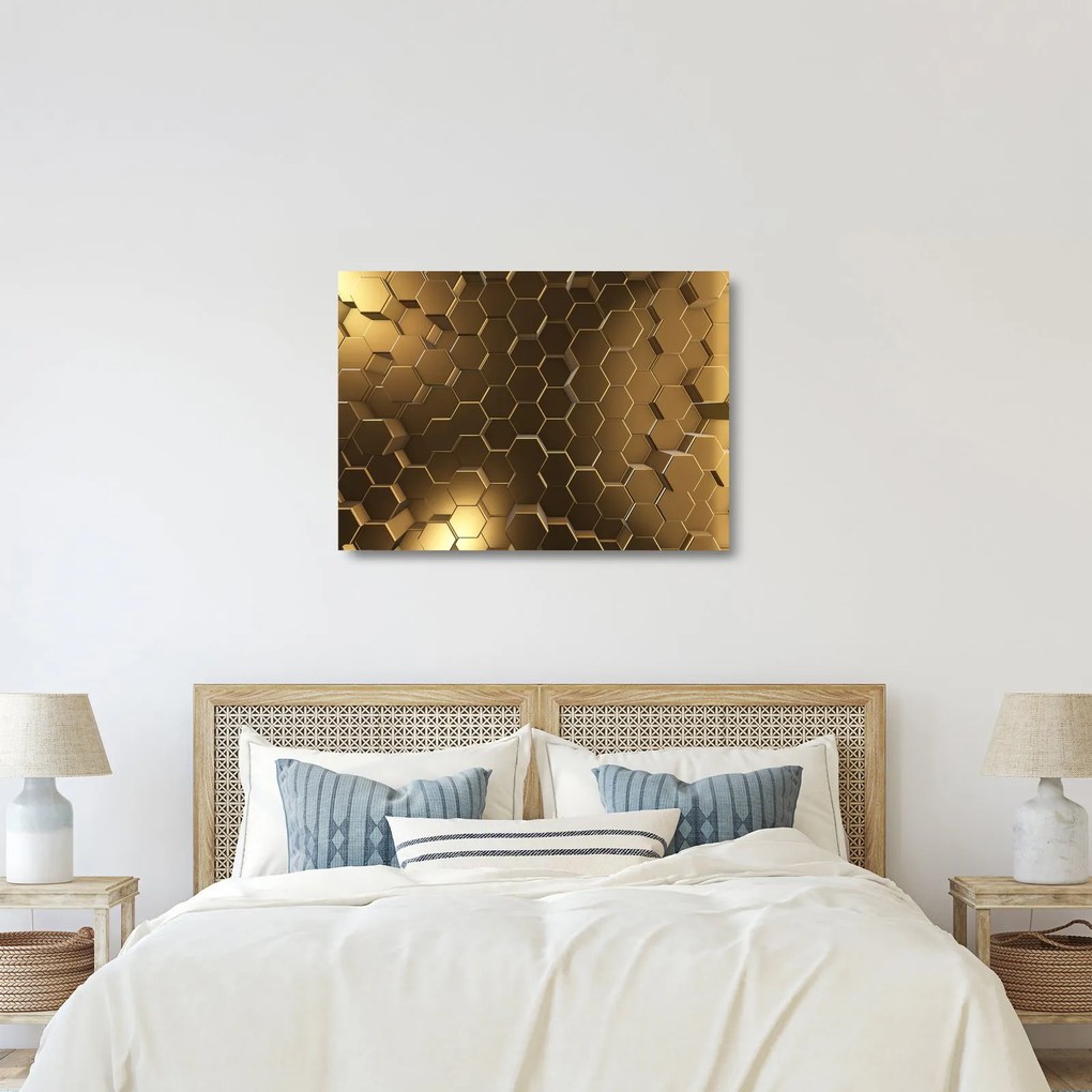 Sklenený obraz - Zlaté hexagóny (70x50 cm)