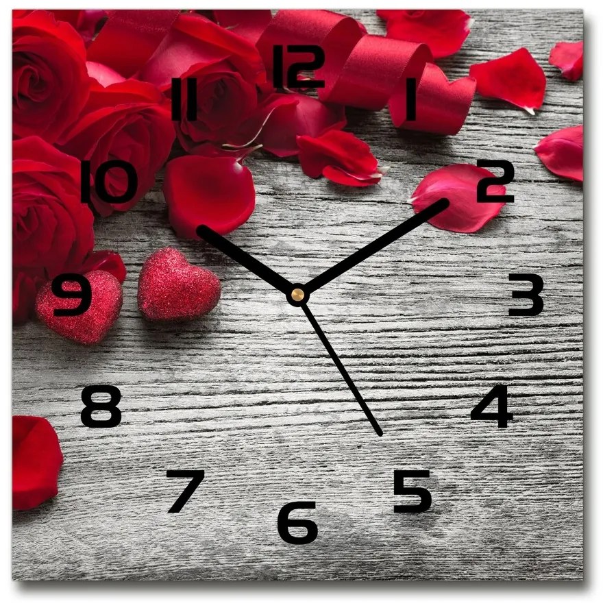 Sklenené nástenné hodiny štvorec Červené ruže pl_zsk_30x30_c-f_99989329