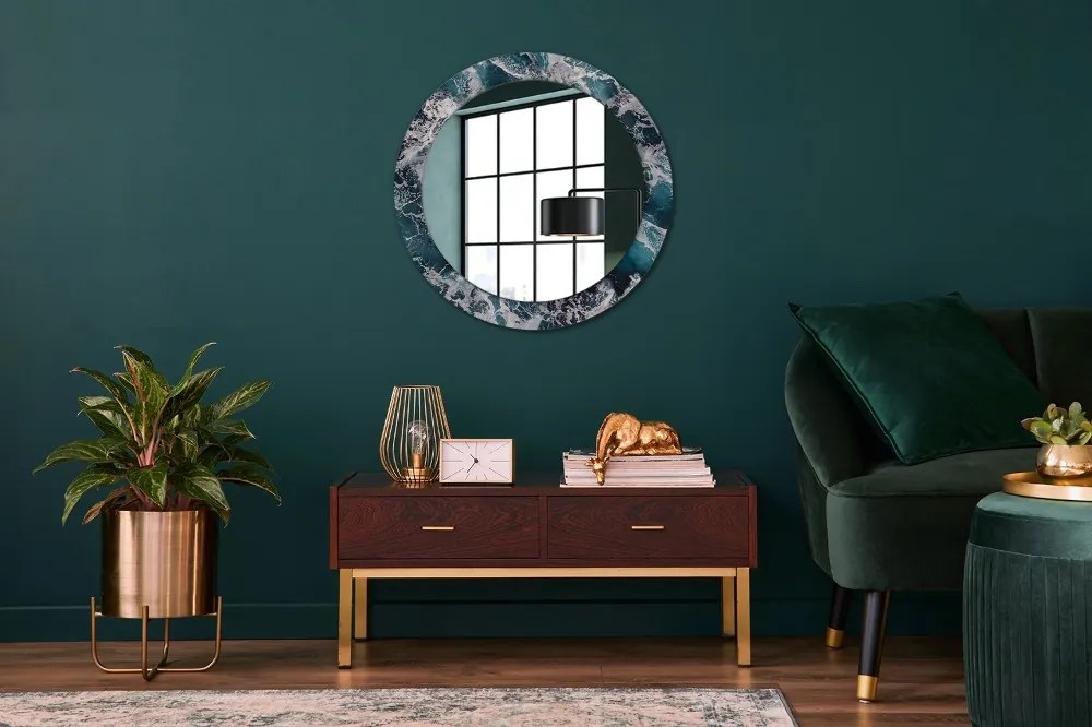 Okrúhle dekoračné zrkadlo s motívom Turbulentné more fi 70 cm