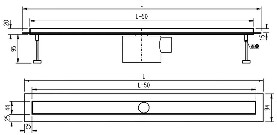 Sprchový žľab SLOT s horizontálnou prírubou, 80 cm