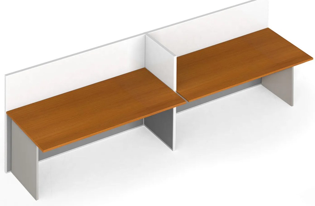 Kancelársky stôl PRIMO s paravánom, 2 miesta, magnetická tabuľa, sivá/čerešňa