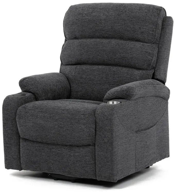 Křeslo polohovací elektrické, 1 motor, šedá látka, bezdrátové nabíjení pro mobilní telefon