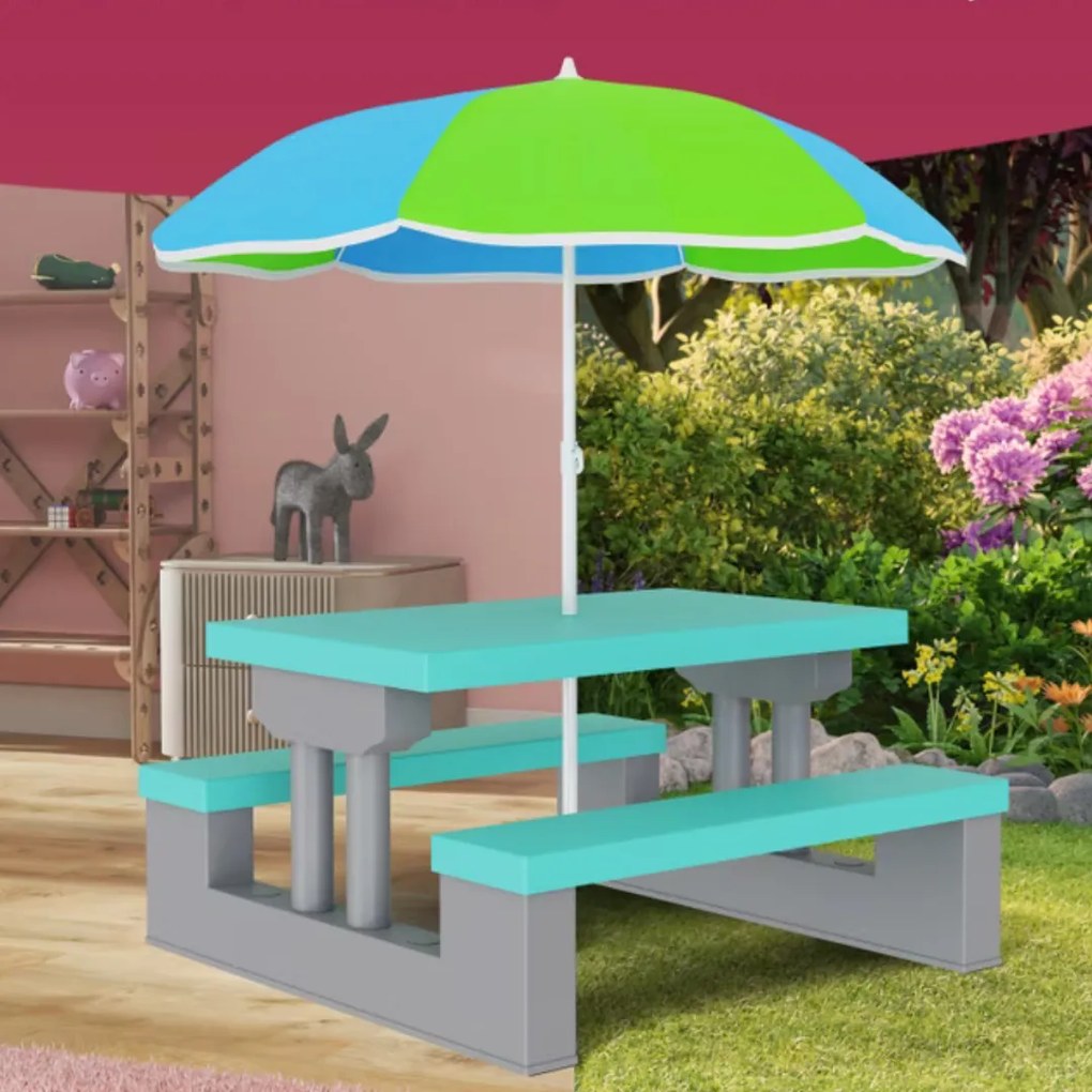 Detská sedacia zostava so slnečníkom JASMIN, 67x78,5x42,5cm, šedá/mätová Spielwerk